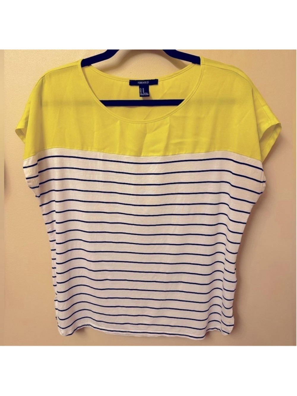 Forever 21 Black White Yellow Striped Blouse Medium